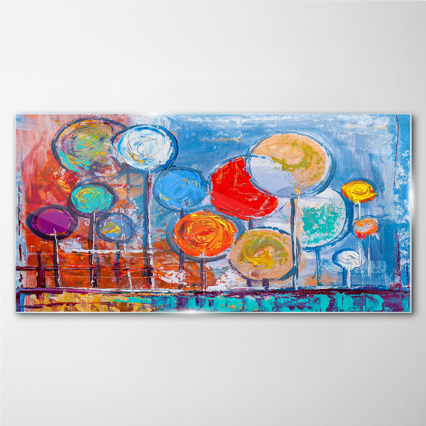 Colorful trees in the wind Glass Wall Art