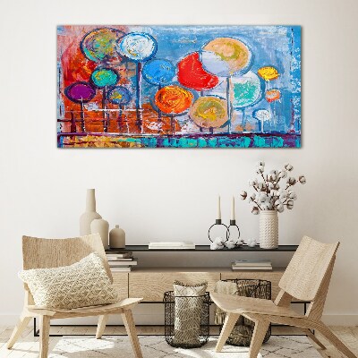 Colorful trees in the wind Glass Wall Art