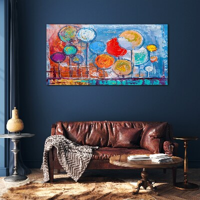 Colorful trees in the wind Glass Wall Art