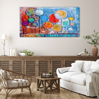 Colorful trees in the wind Glass Wall Art