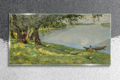 A peaceful landscape by the river Glass Wall Art