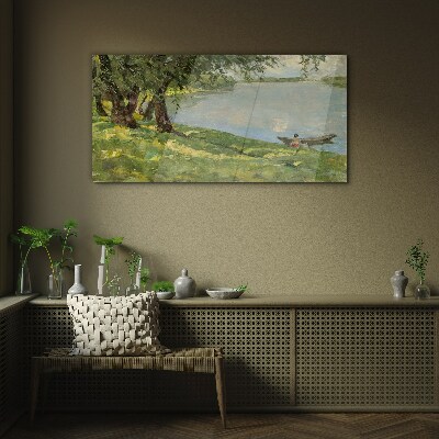 A peaceful landscape by the river Glass Wall Art