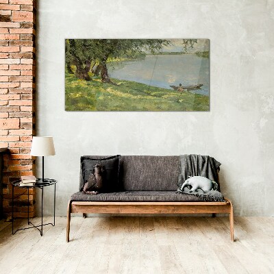 A peaceful landscape by the river Glass Wall Art