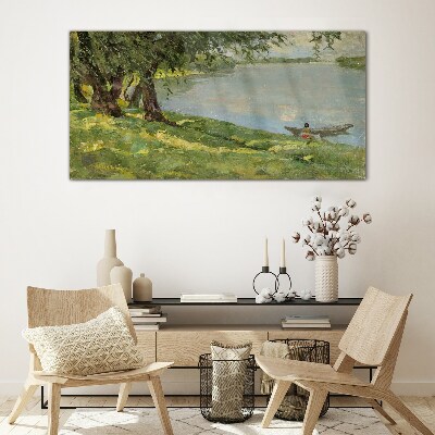 A peaceful landscape by the river Glass Wall Art
