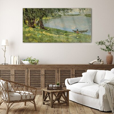 A peaceful landscape by the river Glass Wall Art