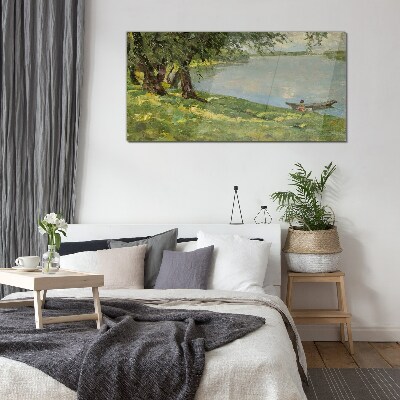 A peaceful landscape by the river Glass Wall Art