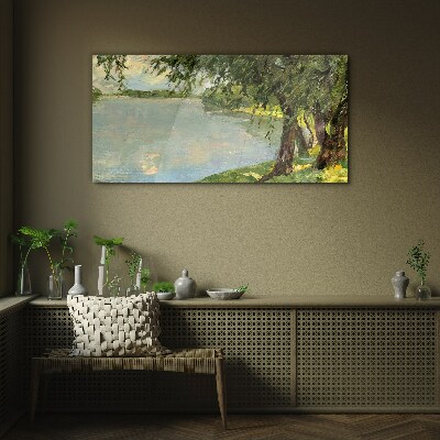 Peace by the river Glass Wall Art