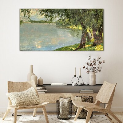 Peace by the river Glass Wall Art