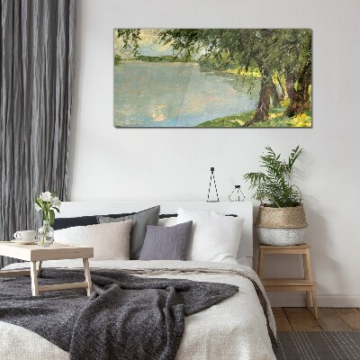 Peace by the river Glass Wall Art