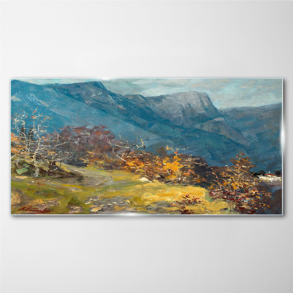 Mountain landscape in autumn colors Glass Wall Art