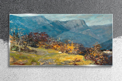 Mountain landscape in autumn colors Glass Wall Art