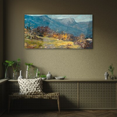 Mountain landscape in autumn colors Glass Wall Art