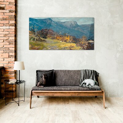 Mountain landscape in autumn colors Glass Wall Art