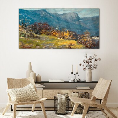 Mountain landscape in autumn colors Glass Wall Art
