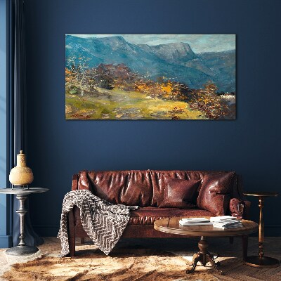 Mountain landscape in autumn colors Glass Wall Art