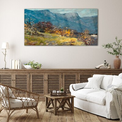 Mountain landscape in autumn colors Glass Wall Art