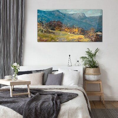Mountain landscape in autumn colors Glass Wall Art