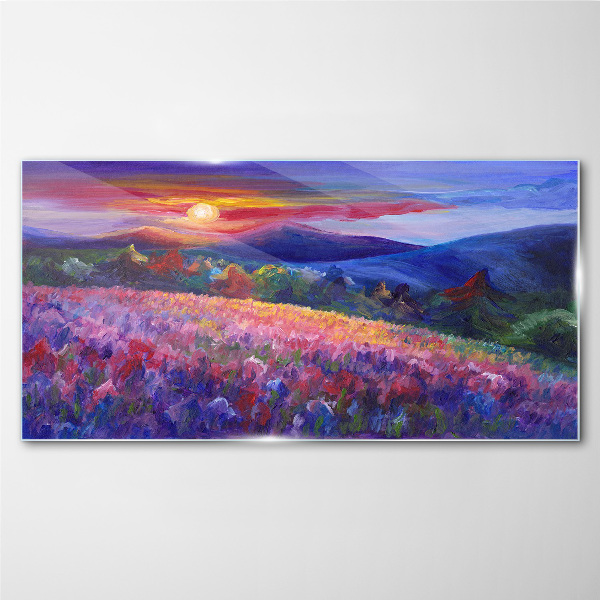 Landscape in sunset colors Glass Wall Art