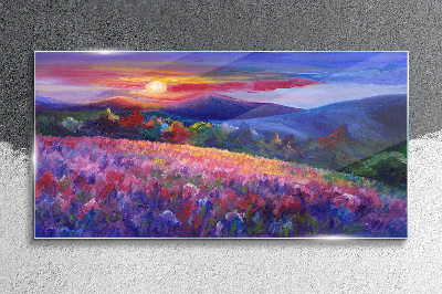 Landscape in sunset colors Glass Wall Art