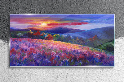 Painting mountains meadow Glass Wall Art
