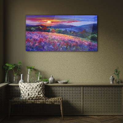 Landscape in sunset colors Glass Wall Art