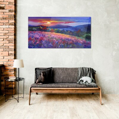 Landscape in sunset colors Glass Wall Art