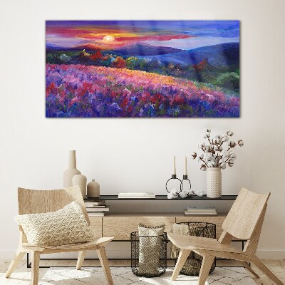 Landscape in sunset colors Glass Wall Art