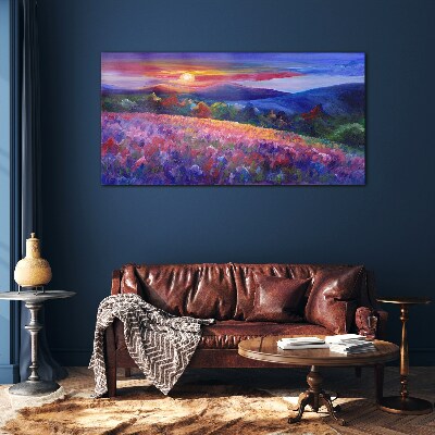 Landscape in sunset colors Glass Wall Art