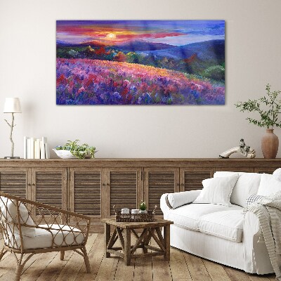 Landscape in sunset colors Glass Wall Art