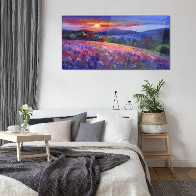 Landscape in sunset colors Glass Wall Art
