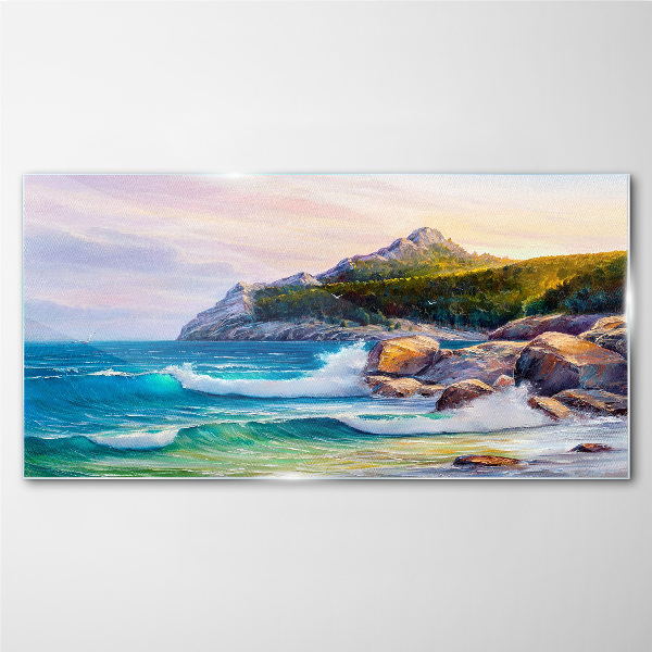 Calm Sea at Sunset Glass Wall Art