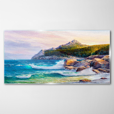 Calm Sea at Sunset Glass Wall Art