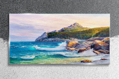Calm Sea at Sunset Glass Wall Art