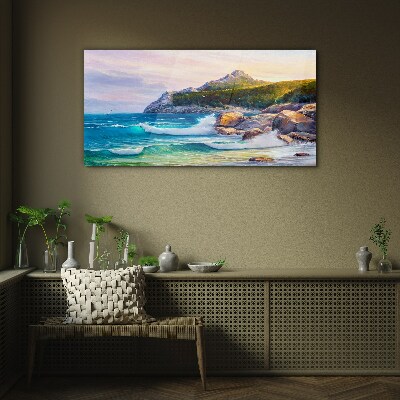 Calm Sea at Sunset Glass Wall Art