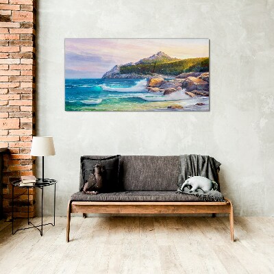 Calm Sea at Sunset Glass Wall Art