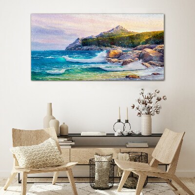 Calm Sea at Sunset Glass Wall Art