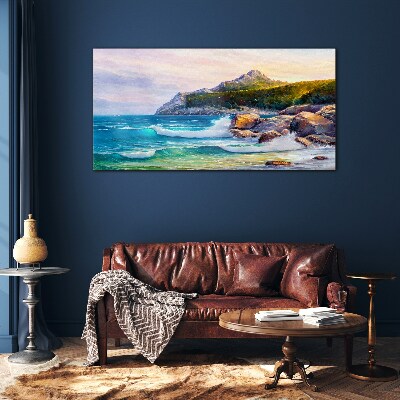 Calm Sea at Sunset Glass Wall Art