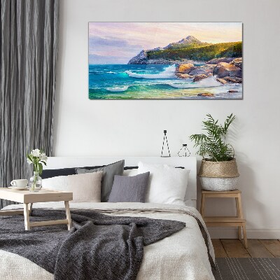 Calm Sea at Sunset Glass Wall Art