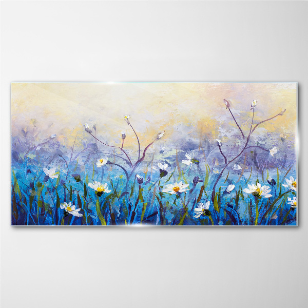Floral landscape in pastel colors Glass Wall Art