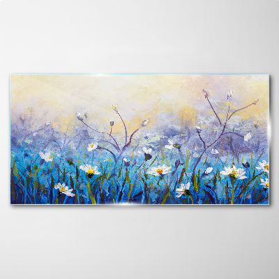 Floral landscape in pastel colors Glass Wall Art