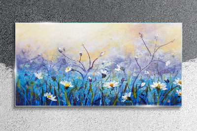 Floral landscape in pastel colors Glass Wall Art