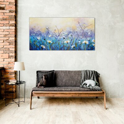 Floral landscape in pastel colors Glass Wall Art