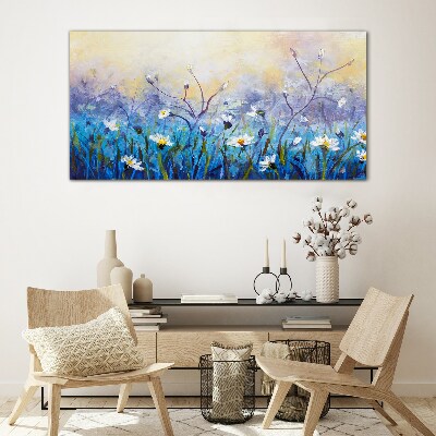 Floral landscape in pastel colors Glass Wall Art