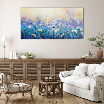 Floral landscape in pastel colors Glass Wall Art