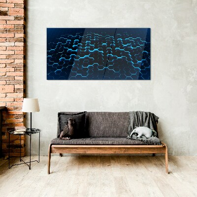Blue Hexagonal Mesh Glass Wall Art