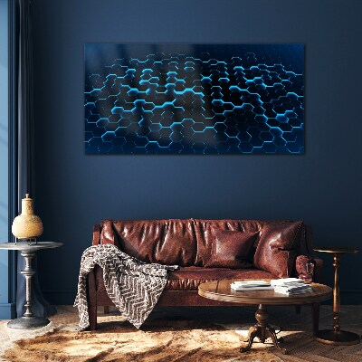 Blue Hexagonal Mesh Glass Wall Art