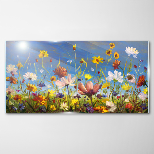 Flower landscape on a sunny day Glass Wall Art