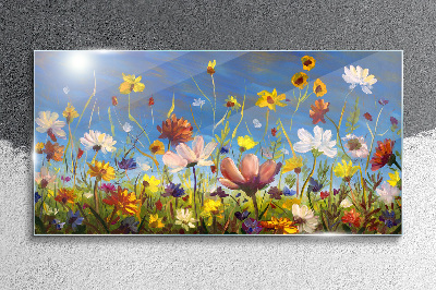Flower landscape on a sunny day Glass Wall Art