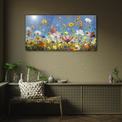 Flower landscape on a sunny day Glass Wall Art
