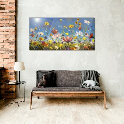 Flower landscape on a sunny day Glass Wall Art
